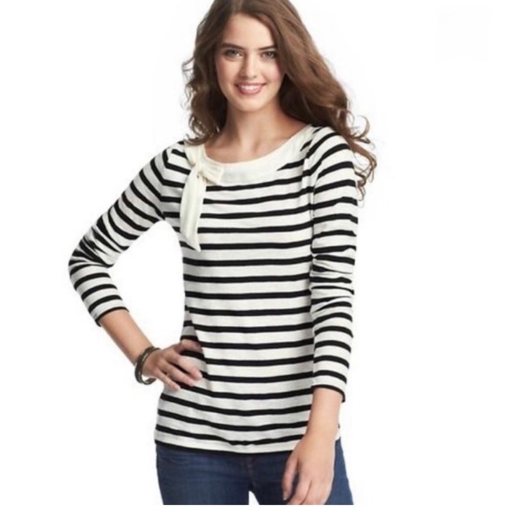 LOFT Outlet Nautical Striped Boat Neck Top With Bow